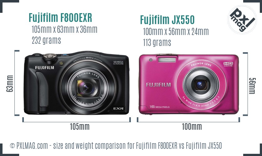 Fujifilm F800EXR vs Fujifilm JX550 size comparison