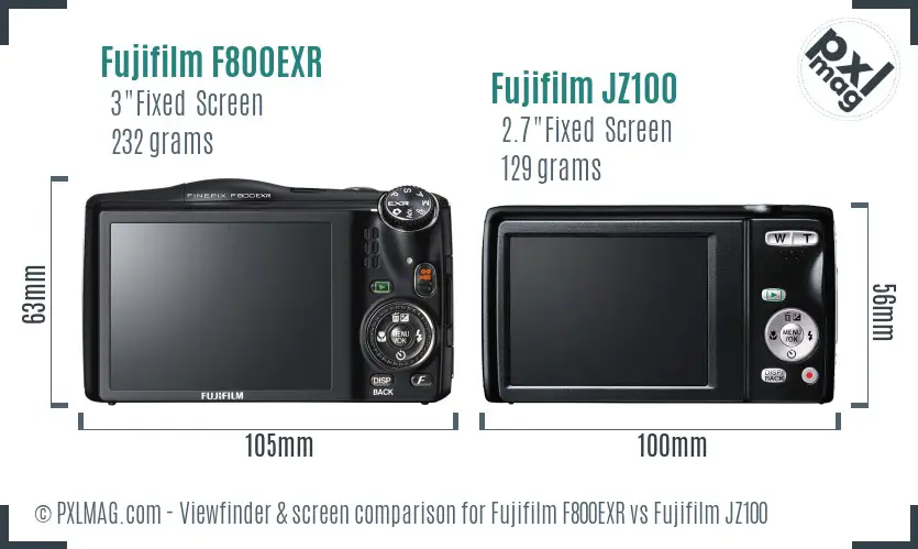 Fujifilm F800EXR vs Fujifilm JZ100 Screen and Viewfinder comparison