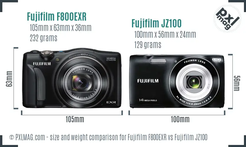 Fujifilm F800EXR vs Fujifilm JZ100 size comparison