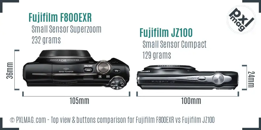 Fujifilm F800EXR vs Fujifilm JZ100 top view buttons comparison