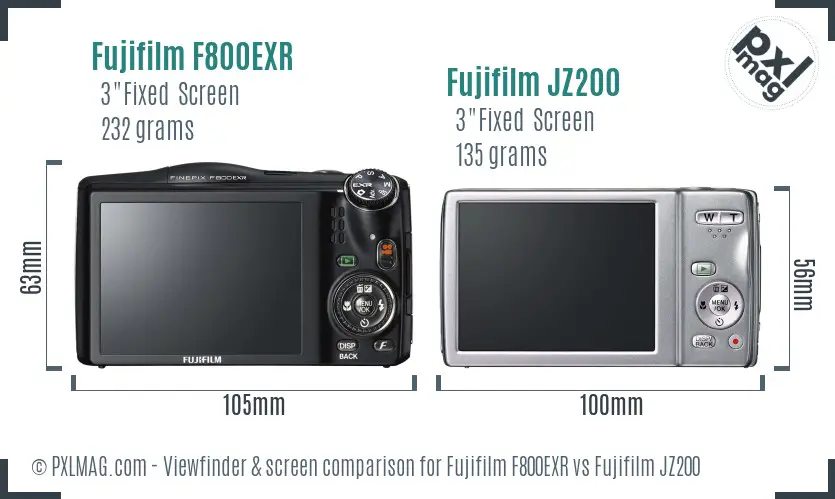 Fujifilm F800EXR vs Fujifilm JZ200 Screen and Viewfinder comparison