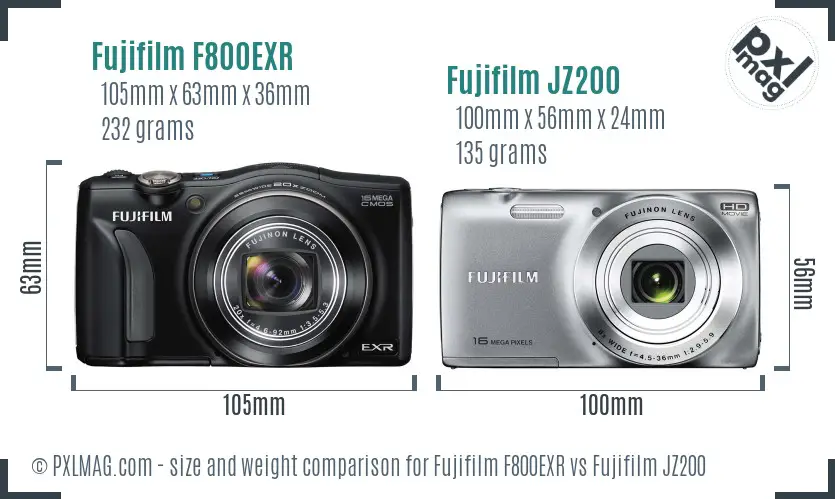 Fujifilm F800EXR vs Fujifilm JZ200 size comparison