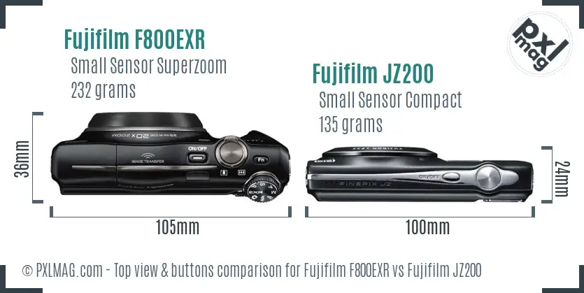 Fujifilm F800EXR vs Fujifilm JZ200 top view buttons comparison