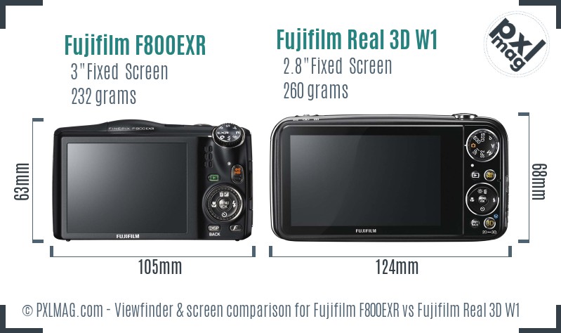 Fujifilm F800EXR vs Fujifilm Real 3D W1 Screen and Viewfinder comparison