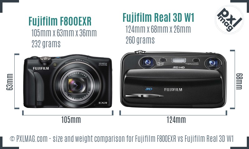 Fujifilm F800EXR vs Fujifilm Real 3D W1 size comparison