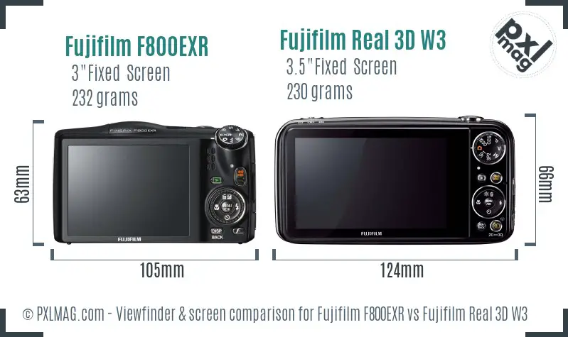 Fujifilm F800EXR vs Fujifilm Real 3D W3 Screen and Viewfinder comparison