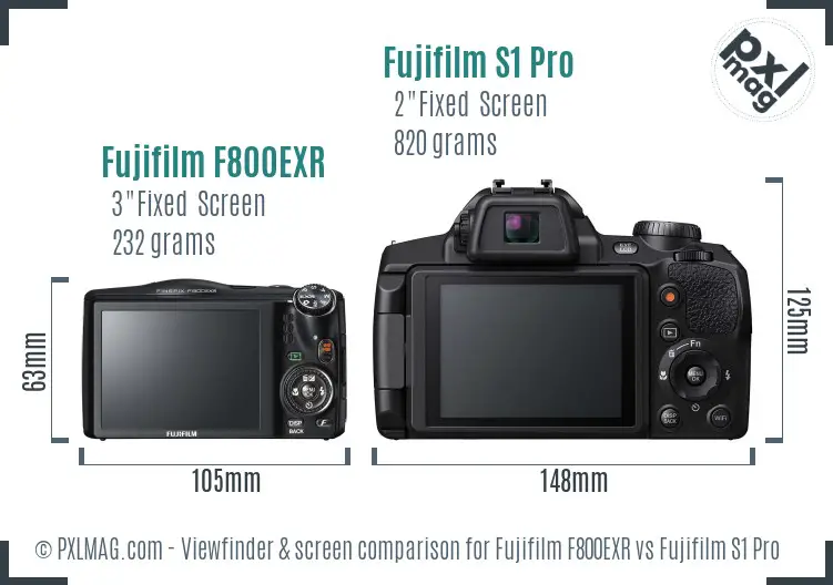 Fujifilm F800EXR vs Fujifilm S1 Pro Screen and Viewfinder comparison