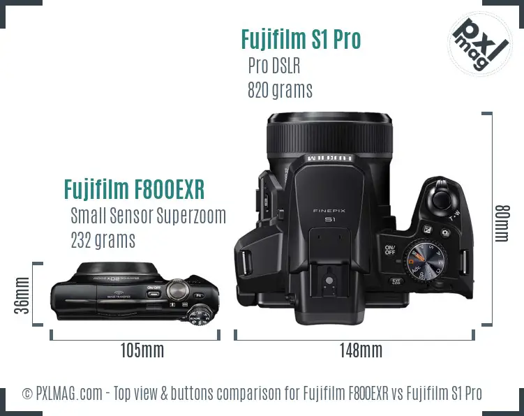 Fujifilm F800EXR vs Fujifilm S1 Pro top view buttons comparison