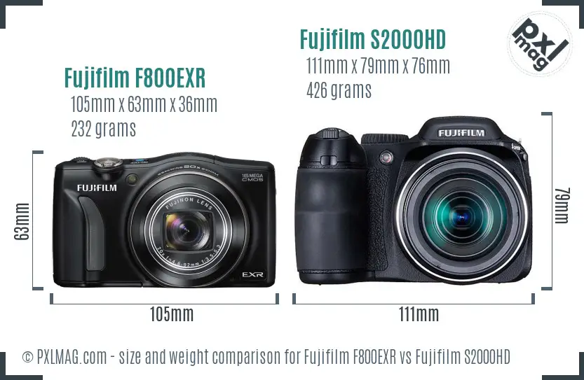 Fujifilm F800EXR vs Fujifilm S2000HD size comparison Fujifilm F800EXR vs Fujifilm S2000HD size comparison