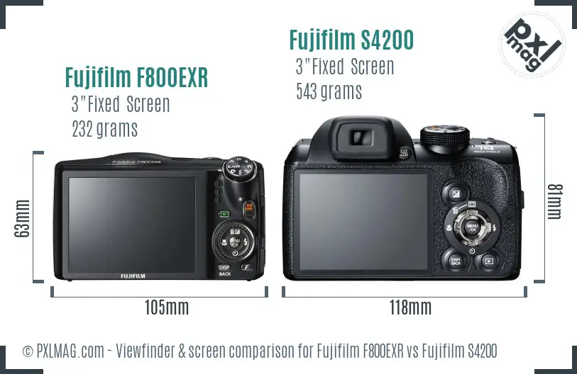 Fujifilm F800EXR vs Fujifilm S4200 Screen and Viewfinder comparison