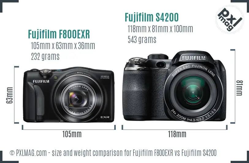 Fujifilm F800EXR vs Fujifilm S4200 size comparison