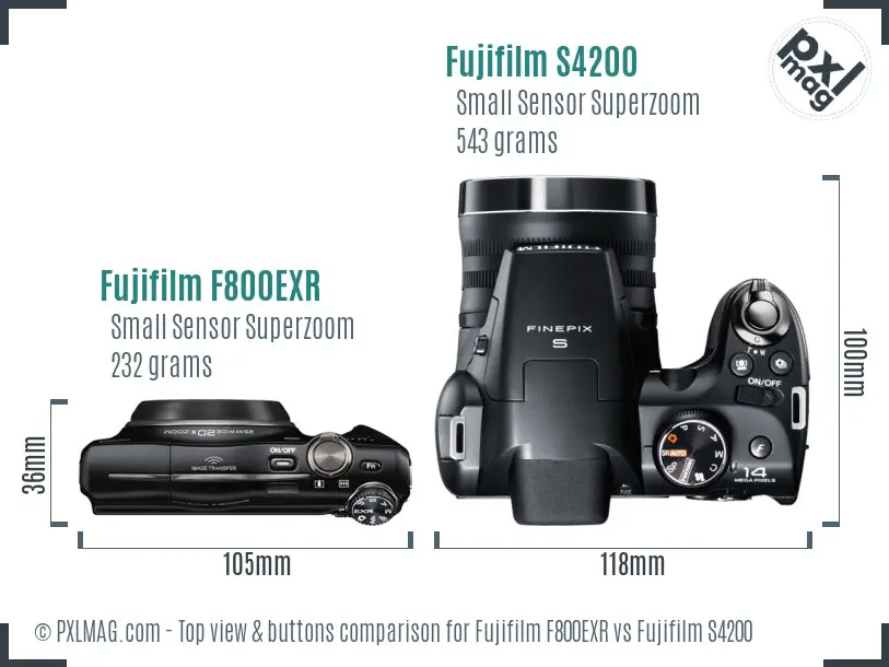 Fujifilm F800EXR vs Fujifilm S4200 top view buttons comparison