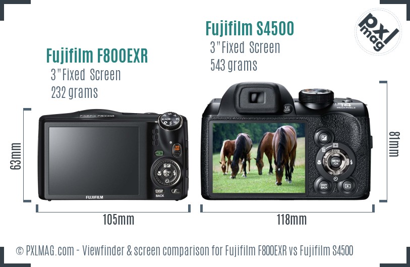 Fujifilm F800EXR vs Fujifilm S4500 Screen and Viewfinder comparison