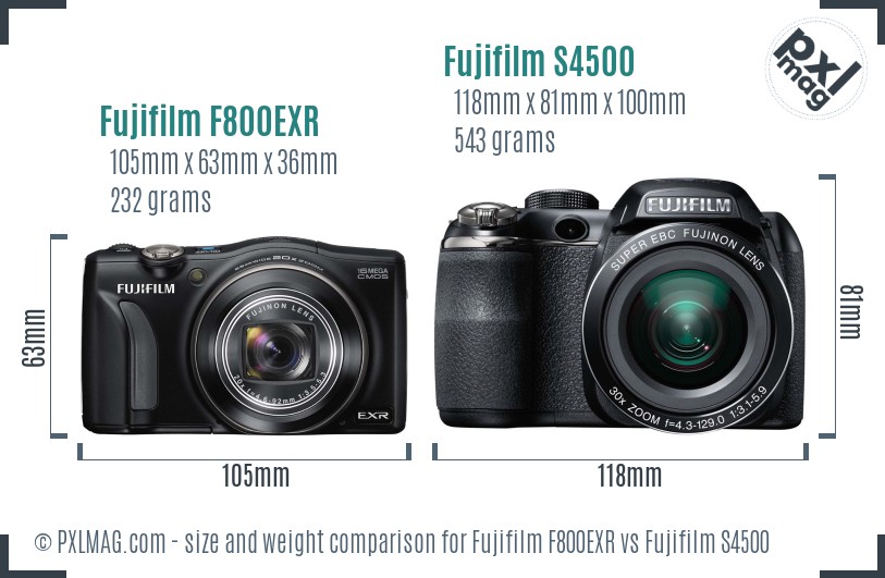 Fujifilm F800EXR vs Fujifilm S4500 size comparison Fujifilm F800EXR vs Fujifilm S4500 size comparison