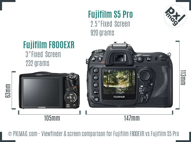 Fujifilm F800EXR vs Fujifilm S5 Pro Screen and Viewfinder comparison