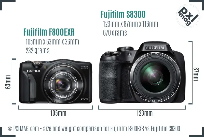 Fujifilm F800EXR vs Fujifilm S8300 size comparison