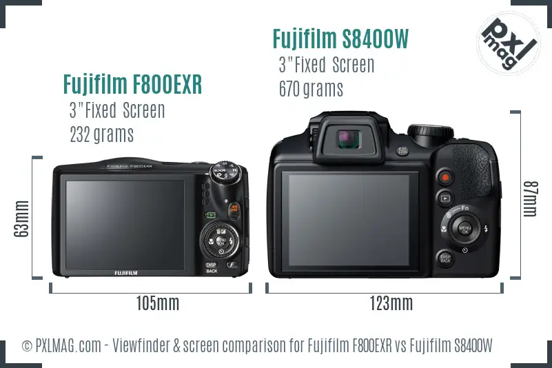 Fujifilm F800EXR vs Fujifilm S8400W Screen and Viewfinder comparison