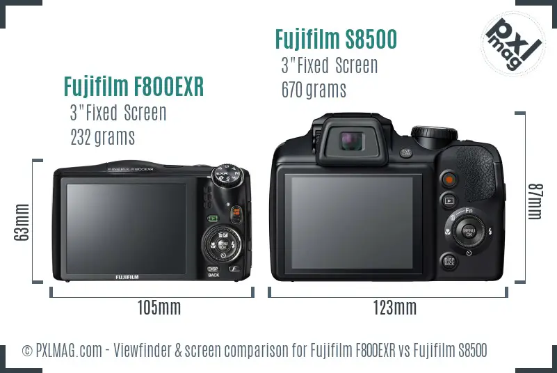 Fujifilm F800EXR vs Fujifilm S8500 Screen and Viewfinder comparison