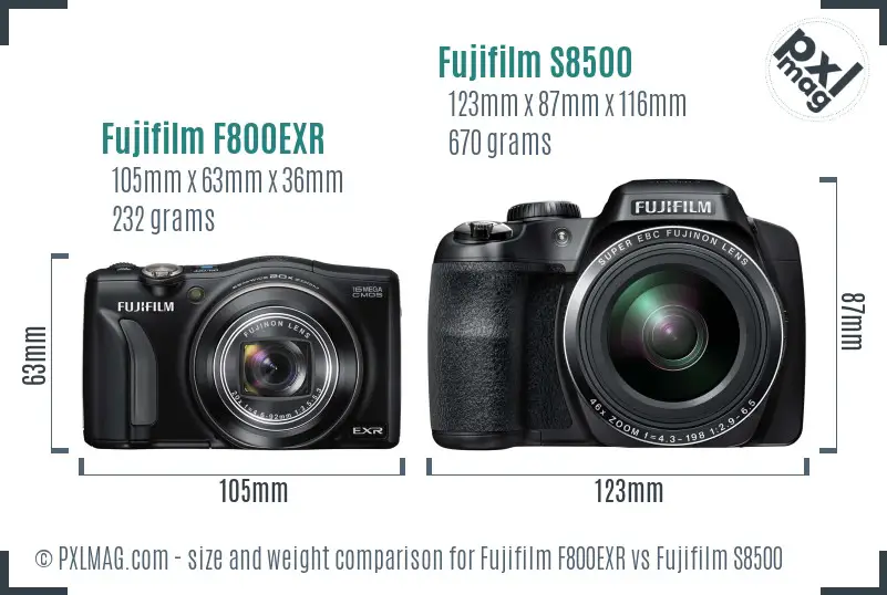 Fujifilm F800EXR vs Fujifilm S8500 size comparison