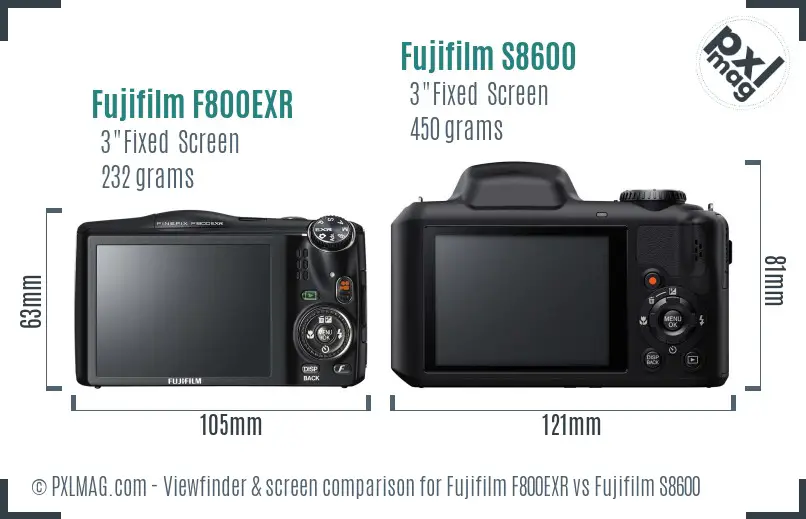 Fujifilm F800EXR vs Fujifilm S8600 Screen and Viewfinder comparison