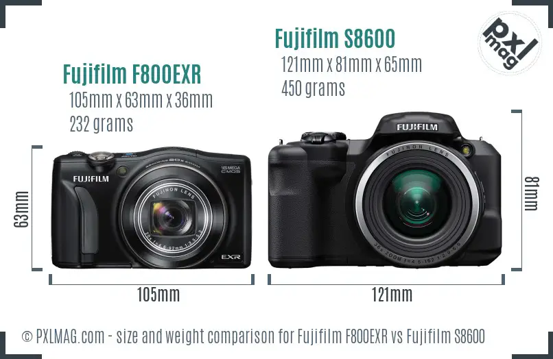 Fujifilm F800EXR vs Fujifilm S8600 size comparison