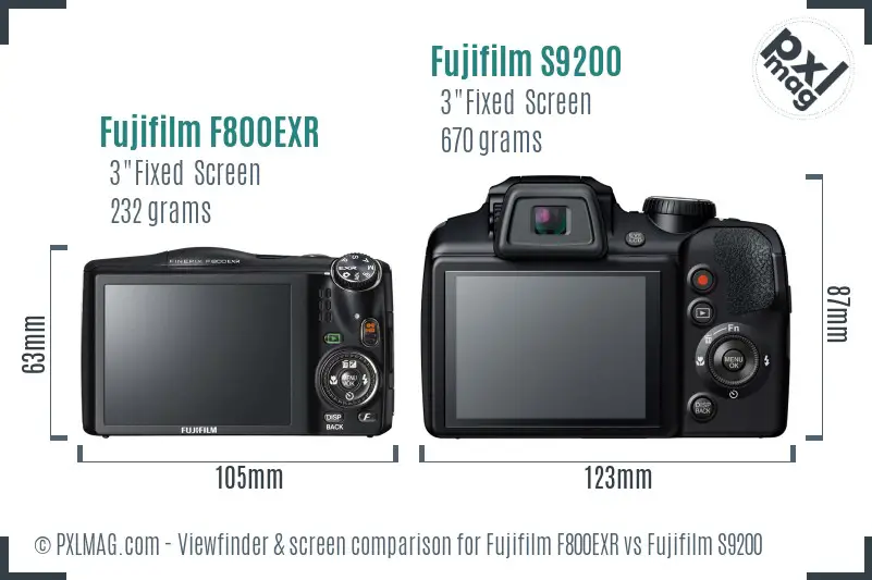 Fujifilm F800EXR vs Fujifilm S9200 Screen and Viewfinder comparison