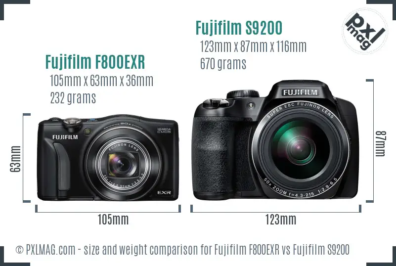 Fujifilm F800EXR vs Fujifilm S9200 size comparison