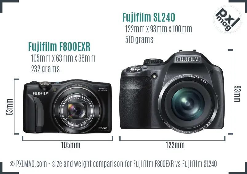 Fujifilm F800EXR vs Fujifilm SL240 size comparison