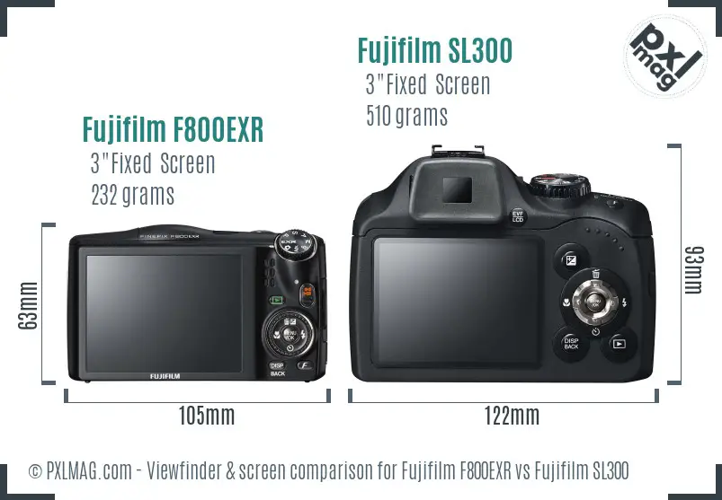 Fujifilm F800EXR vs Fujifilm SL300 Screen and Viewfinder comparison