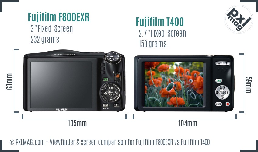 Fujifilm F800EXR vs Fujifilm T400 Screen and Viewfinder comparison