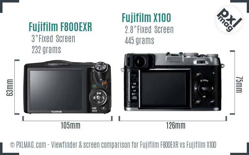 Fujifilm F800EXR vs Fujifilm X100 Screen and Viewfinder comparison