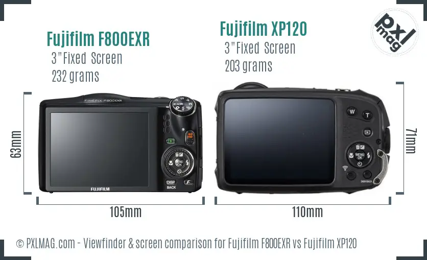 Fujifilm F800EXR vs Fujifilm XP120 Screen and Viewfinder comparison
