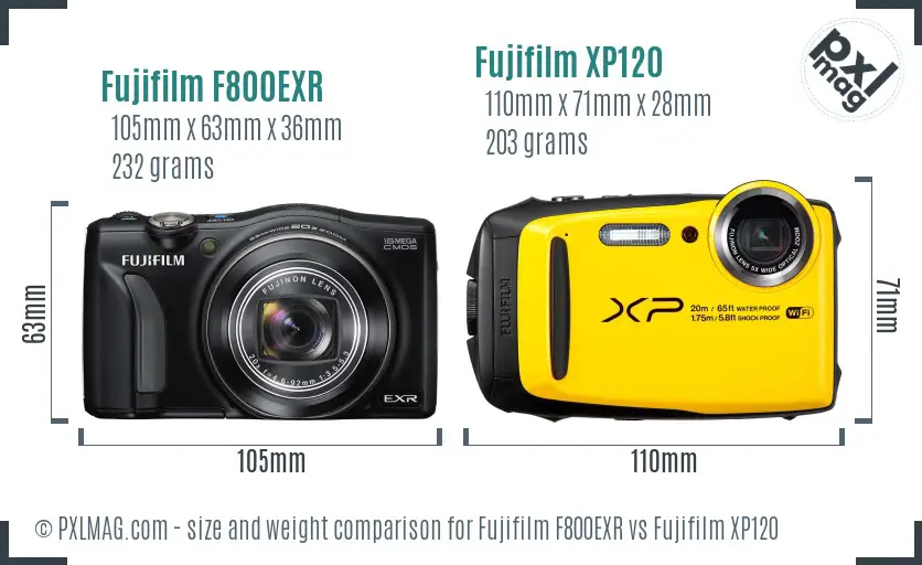 Fujifilm F800EXR vs Fujifilm XP120 size comparison