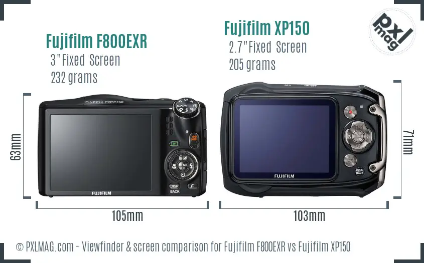 Fujifilm F800EXR vs Fujifilm XP150 Screen and Viewfinder comparison