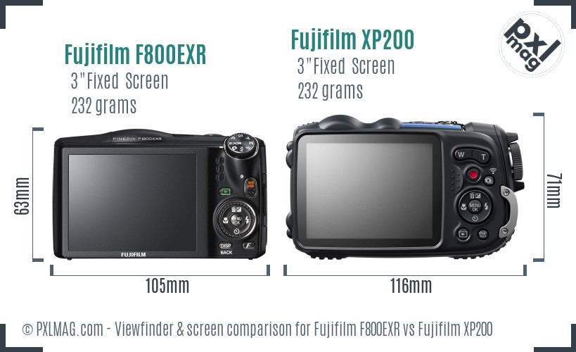 Fujifilm F800EXR vs Fujifilm XP200 Screen and Viewfinder comparison