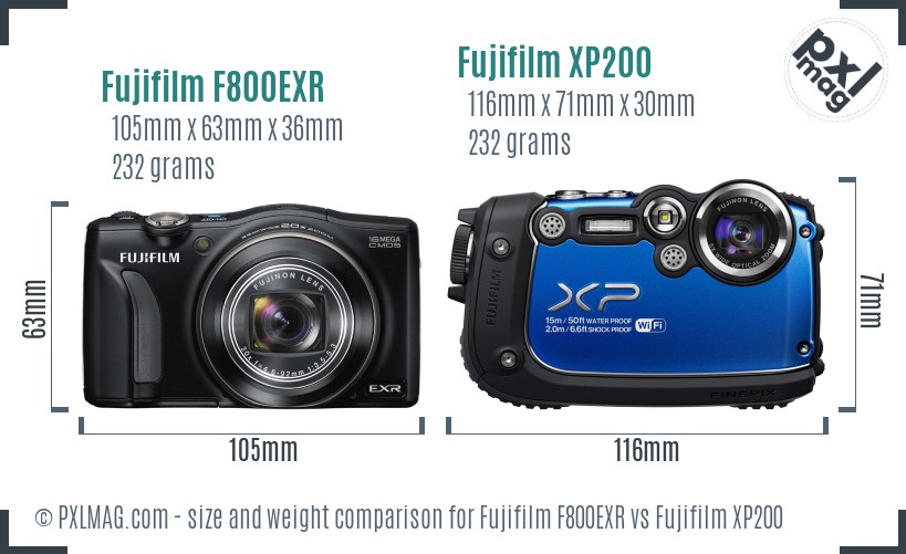 Fujifilm F800EXR vs Fujifilm XP200 size comparison Fujifilm F800EXR vs Fujifilm XP200 size comparison