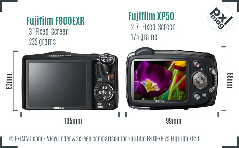 Fujifilm F800EXR vs Fujifilm XP50 Screen and Viewfinder comparison