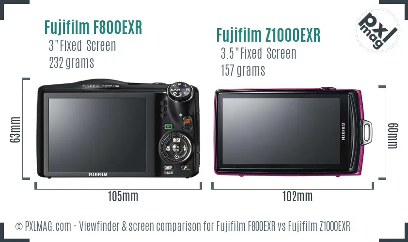 Fujifilm F800EXR vs Fujifilm Z1000EXR Screen and Viewfinder comparison