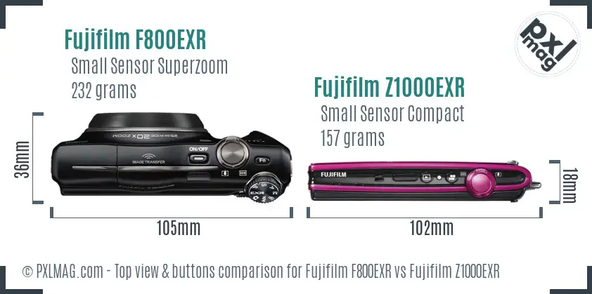Fujifilm F800EXR vs Fujifilm Z1000EXR top view buttons comparison