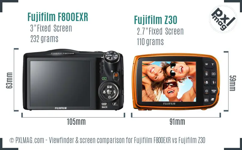 Fujifilm F800EXR vs Fujifilm Z30 Screen and Viewfinder comparison