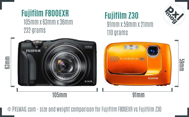 Fujifilm F800EXR vs Fujifilm Z30 size comparison