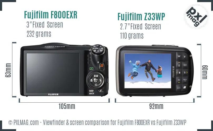 Fujifilm F800EXR vs Fujifilm Z33WP Screen and Viewfinder comparison