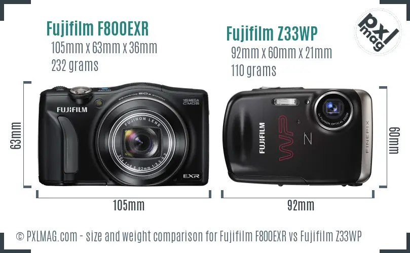 Fujifilm F800EXR vs Fujifilm Z33WP size comparison