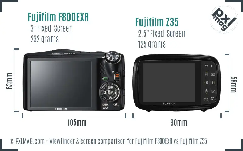 Fujifilm F800EXR vs Fujifilm Z35 Screen and Viewfinder comparison