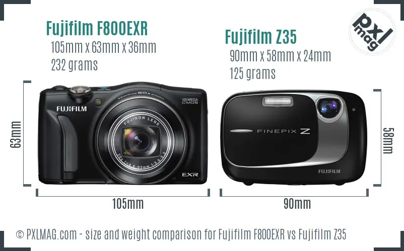 Fujifilm F800EXR vs Fujifilm Z35 size comparison