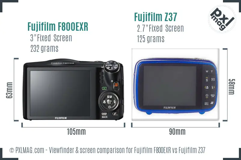 Fujifilm F800EXR vs Fujifilm Z37 Screen and Viewfinder comparison