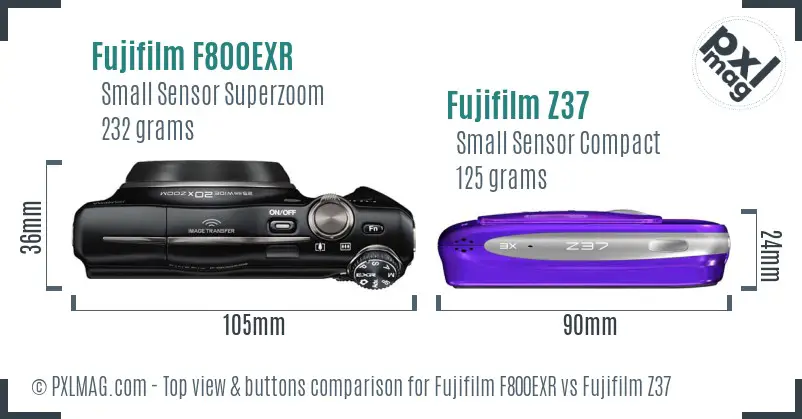 Fujifilm F800EXR vs Fujifilm Z37 top view buttons comparison