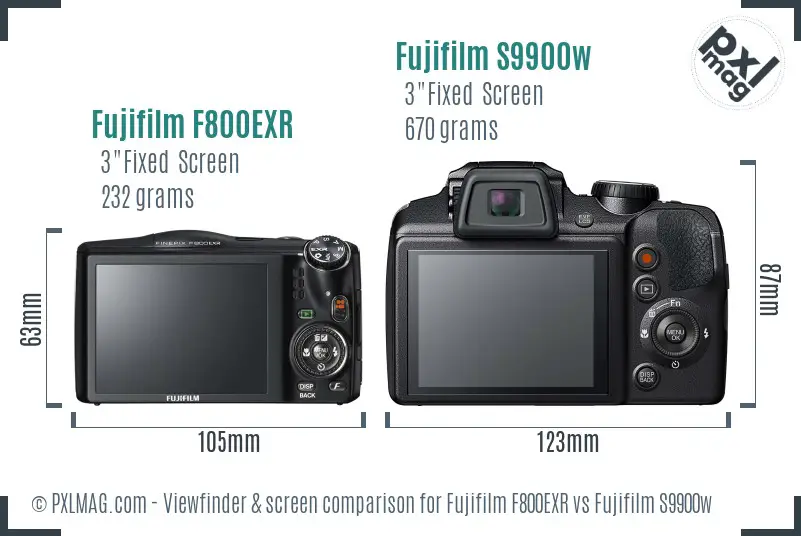 Fujifilm F800EXR vs Fujifilm S9900w Screen and Viewfinder comparison