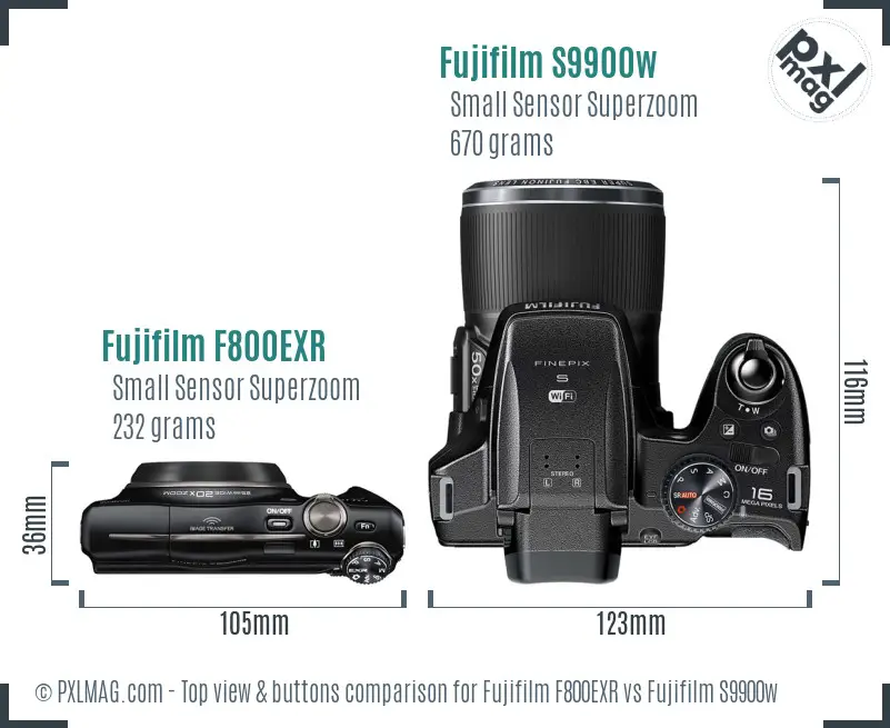 Fujifilm F800EXR vs Fujifilm S9900w top view buttons comparison