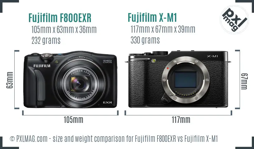 Fujifilm F800EXR vs Fujifilm X-M1 size comparison